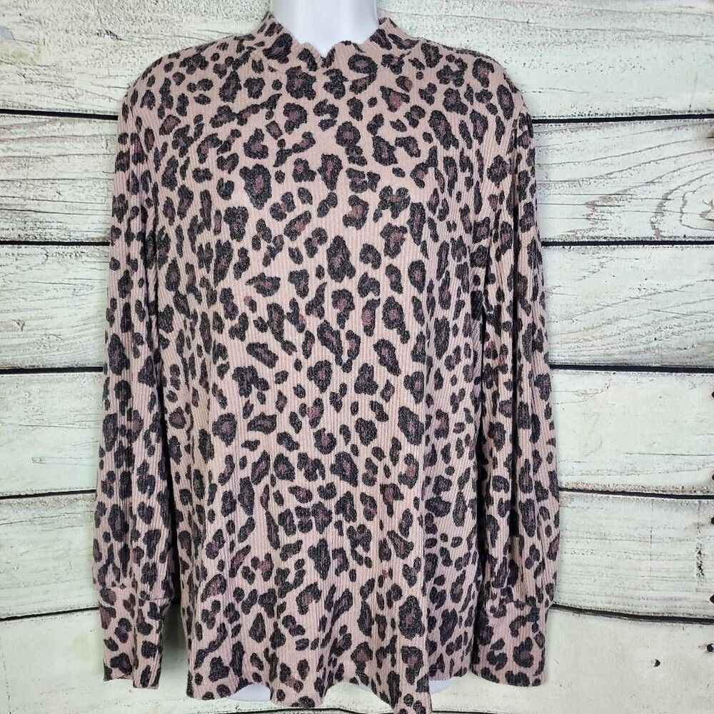 Maurices 24/7 Women’s XXL Pink Leopard Print Ribbed Long Sleeve Top